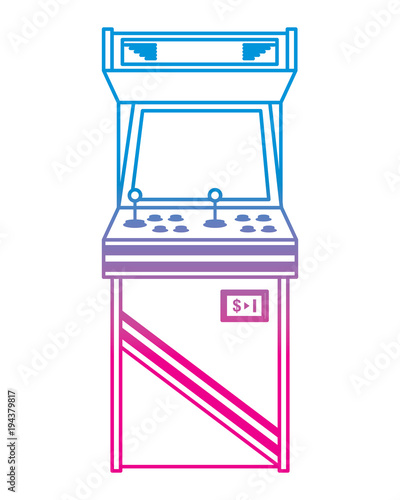 vintage arcade game machine with joysticks and buttons vector illustration degrade color line image