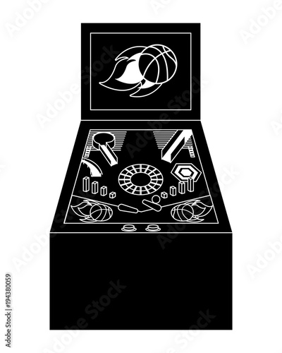 retro arcade screen pinball game machine vector illustration black and white design