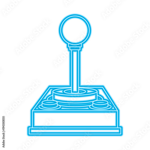 control video game joystick retro device vector illustration blue neon line design