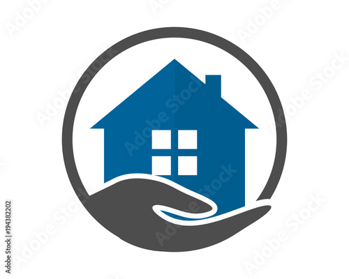 house housing home residence residential real estate blue circle hand