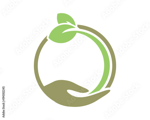 circle hand sprout leaf leaves seed image vector icon