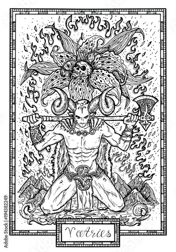 Zodiac sign Aries or Ram with lily flower and lucky numbers. Hand drawn fantasy graphic vector illustration in frame. Black and white doodle mystic drawing with engraved horoscope symbol