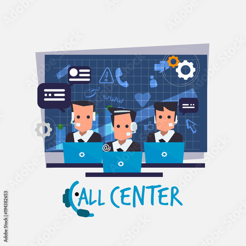 call center in operation room. call center service - vector