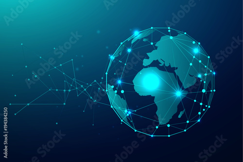 Global network connection with business concept and world map line, vector illustrator