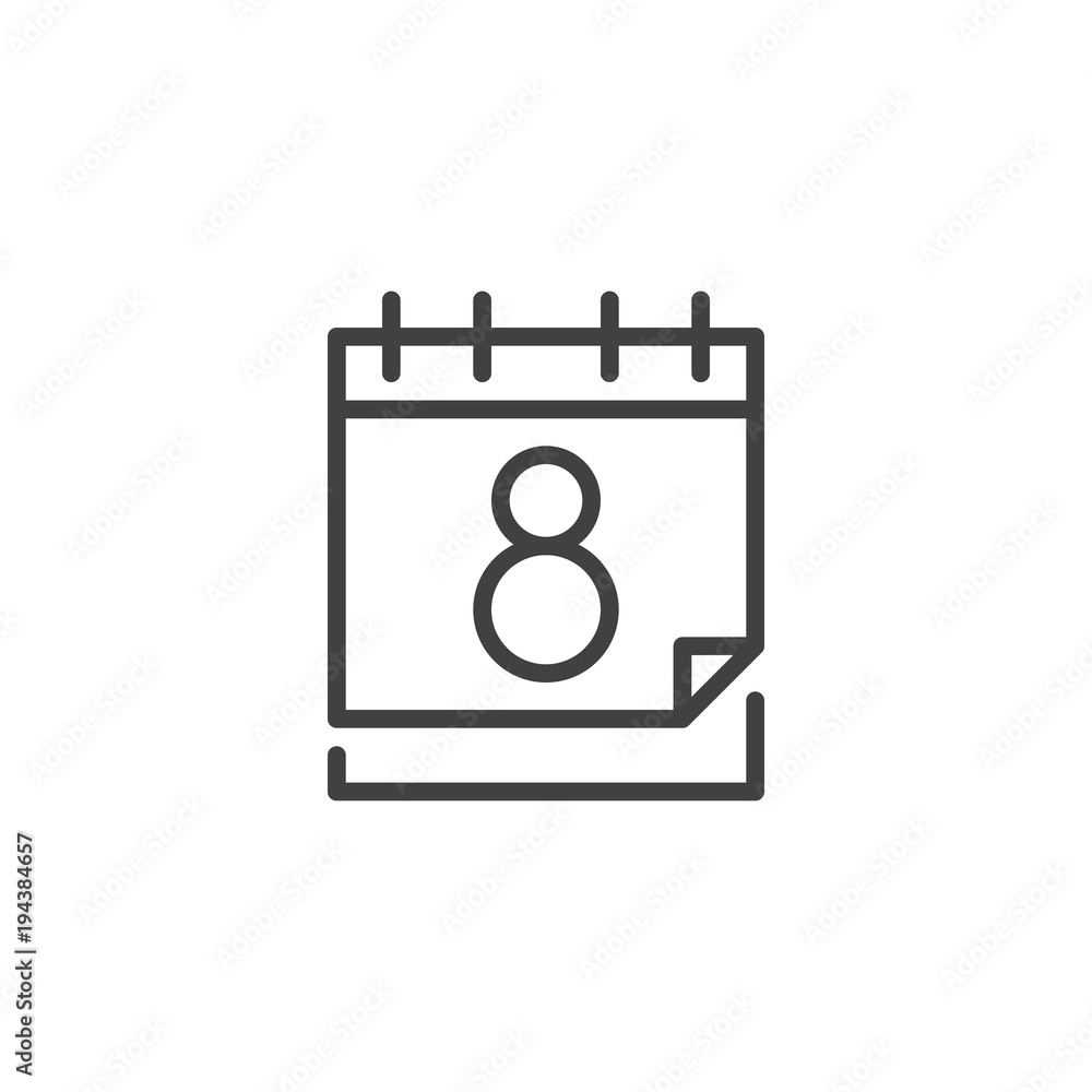 Calendar with 8 march date outline icon. linear style sign for mobile concept and web design. Woman day simple line vector icon. Symbol, logo illustration. Calendar with 8 march date outline icon. linear style sign for mobile concept and web design. Woman day simple line vector icon. Symbol, logo illustration.