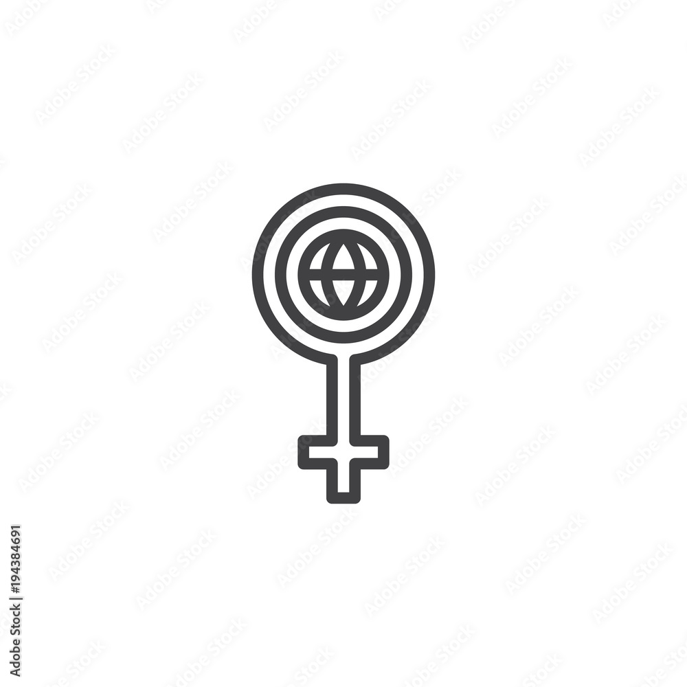 International Women's Day outline icon. linear style sign for mobile concept and web design. Globe with female gender simple line vector icon. Symbol, logo illustration International Women's Day outline icon. linear style sign for mobile concept and web design. Globe with female gender simple line vector icon. Symbol, logo illustration