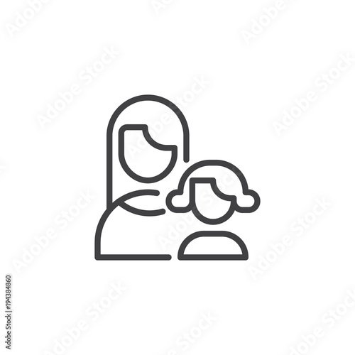 Women outline icon. linear style sign for mobile concept and web design. Mother with daughter simple line vector icon. Symbol, logo illustration