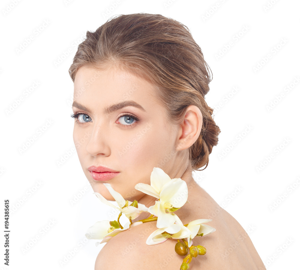 Beauty face of the young beautiful woman with flower Beauty face of the young beautiful woman with flower