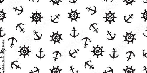 Anchor Seamless helm Pattern vector boat isolated maritime Nautical ocean sea pirate wallpaper background white