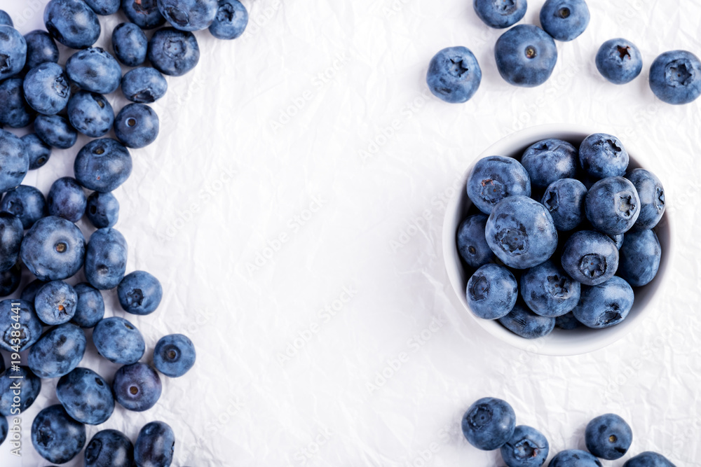 Fresh raw organic farm blueberry white background, copy space Fresh raw organic farm blueberry white background, copy space