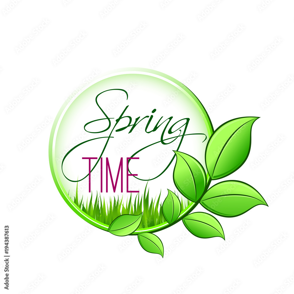 Springtime green leaf and spring grass vector icon Springtime green leaf and spring grass vector icon