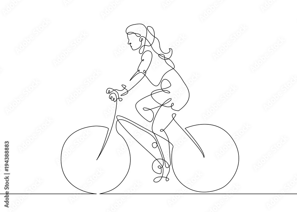 Fototapeta ciągłe rysowanie linii kobieta dziewczyna na rowerze