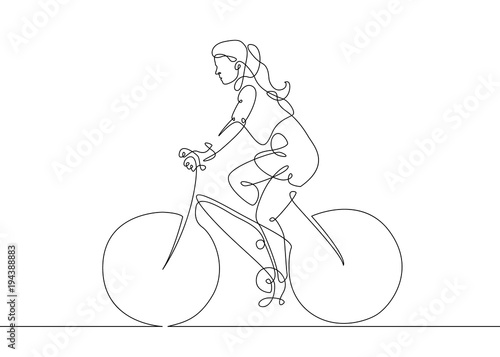 continuous line drawing woman girl on a bicycle