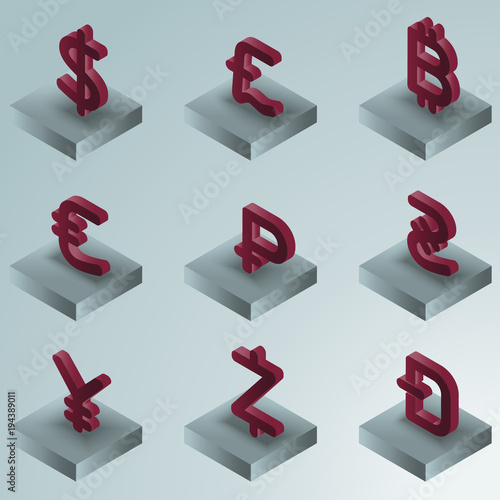 Currency color gradient isometric icons