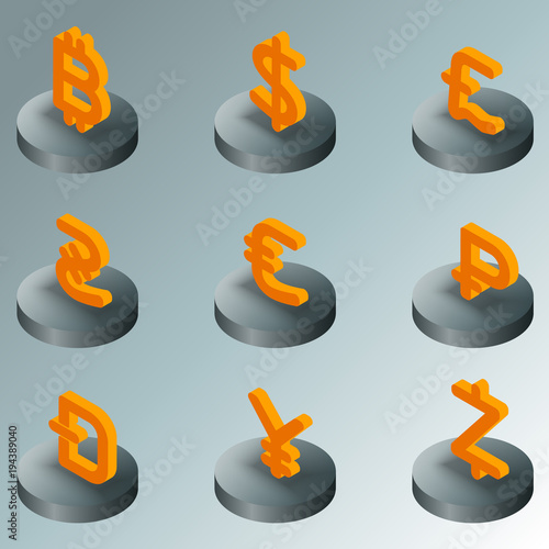 Currency color isometric icons