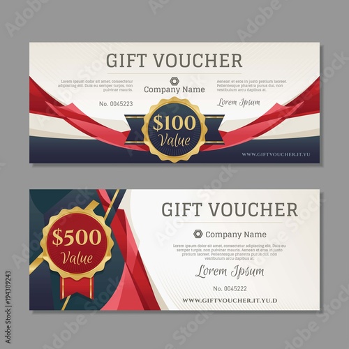 Luxury gift voucher with gold and red details.