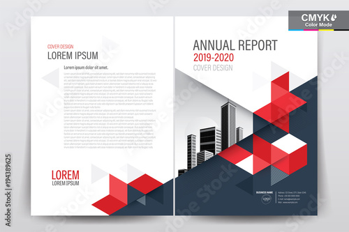 Brochure, Booklet, Cover Layout Design with Gray and Red Triangle, A4 Size Vector Template