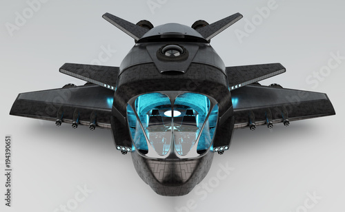 Fototapeta Naklejka Na Ścianę i Meble -  Futuristic spacecraft isolated on grey background 3D rendering