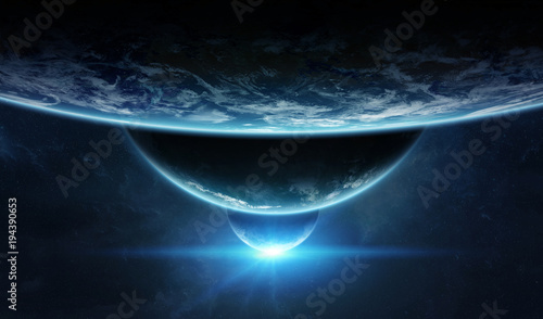 Fototapeta Naklejka Na Ścianę i Meble -  Distant planet system in space with exoplanets 3D rendering elements of this image furnished by NASA