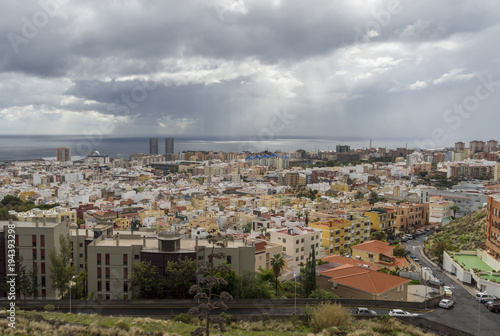 View to the East over city of Santa Cruz Tenerife with a cloudy
