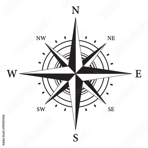Black compass isolated over white background