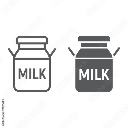 Milk can line and glyph icon, farming and agriculture, milk container sign vector graphics, a linear pattern on a white background, eps 10.