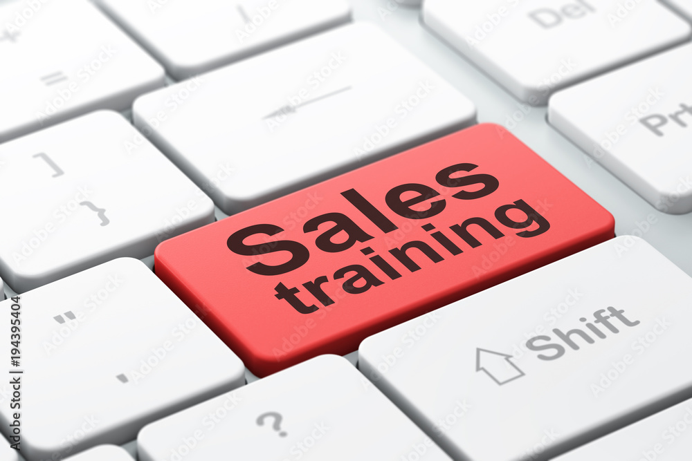Advertising concept: computer keyboard with word Sales Training, selected focus on enter button background, 3D rendering Advertising concept: computer keyboard with word Sales Training, selected focus on enter button background, 3D rendering
