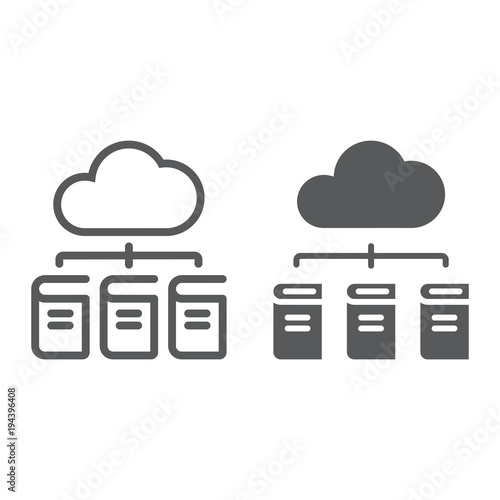 Digital Library line and glyph icon, e learning and education, cloud book sign vector graphics, a linear pattern on a white background, eps 10.