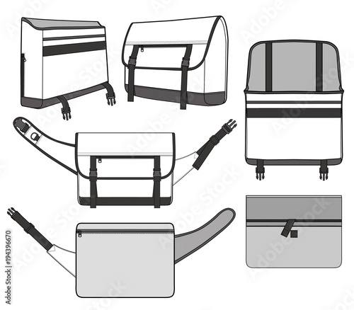 Messenger BAG  fashion flat technical drawing template