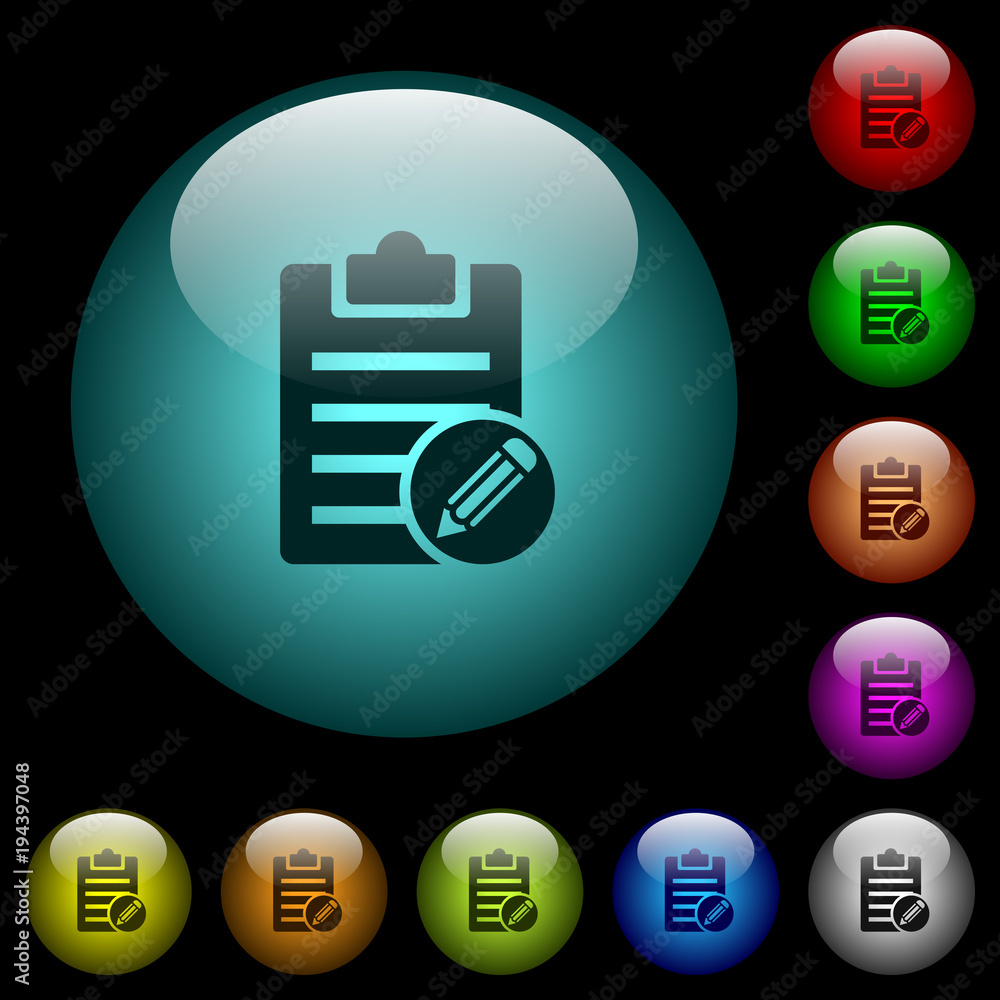 Edit note icons in color illuminated glass buttons Edit note icons in color illuminated glass buttons