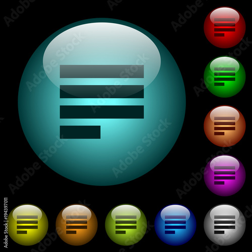 Text align justify last row left icons in color illuminated glass buttons