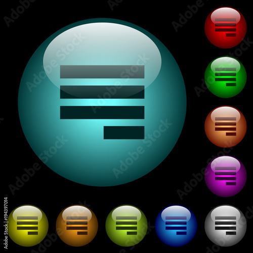 Text align justify last row right icons in color illuminated glass buttons