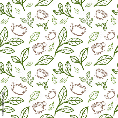 Obraz na płótnie tea leaf with cup seamless pattern w salonie