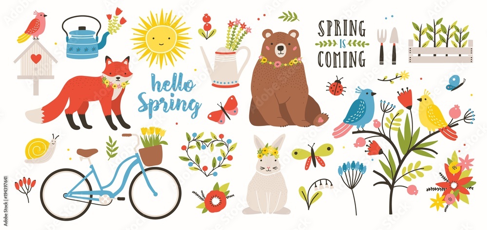 Premium Vector  Spring bird sticker set