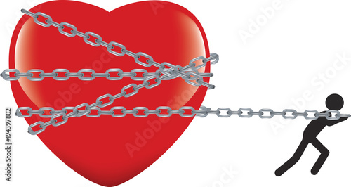 cuore legato con catena trascinato e conteso 