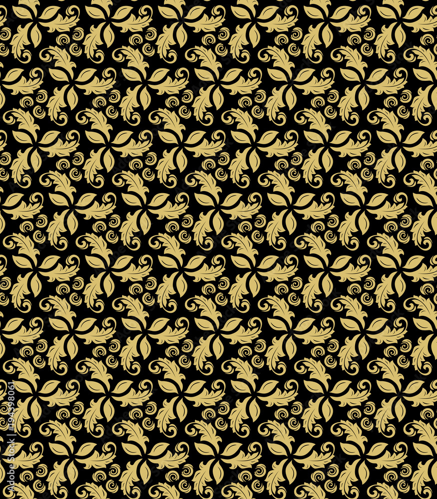 Floral vector ornament. Seamless abstract classic background with golden flowers. Pattern with repeating floral elements