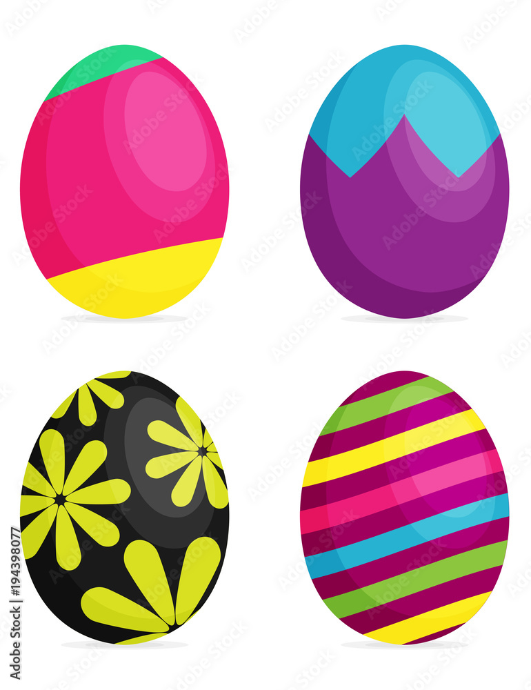 Set of Easter eggs with different texture on a white background Set of Easter eggs with different texture on a white background