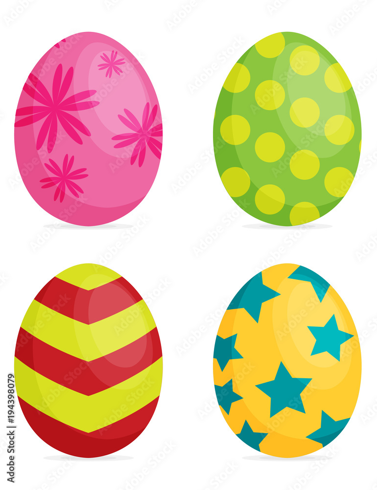 Set of Easter eggs with different texture on a white background Set of Easter eggs with different texture on a white background