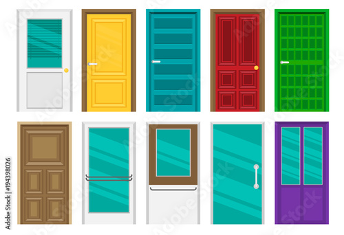 Set of doors. Vector flat illustration
