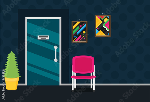 Waiting room for patients in the office. Flat vector.