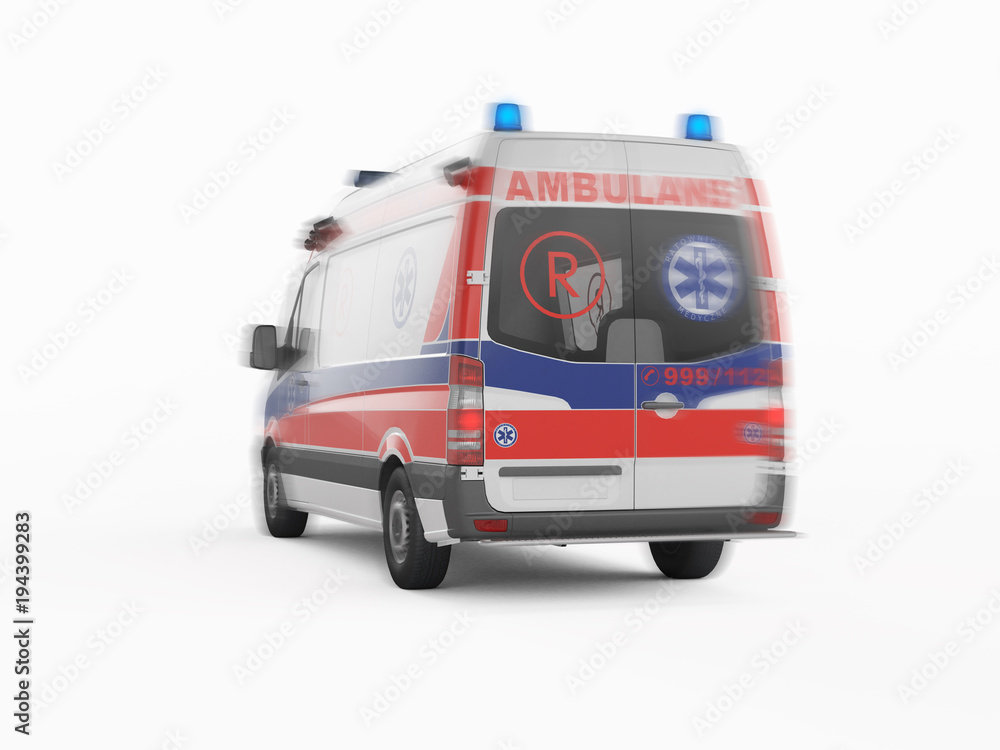 Ambulance emergency on a white background. 3D rendering Ambulance emergency on a white background. 3D rendering