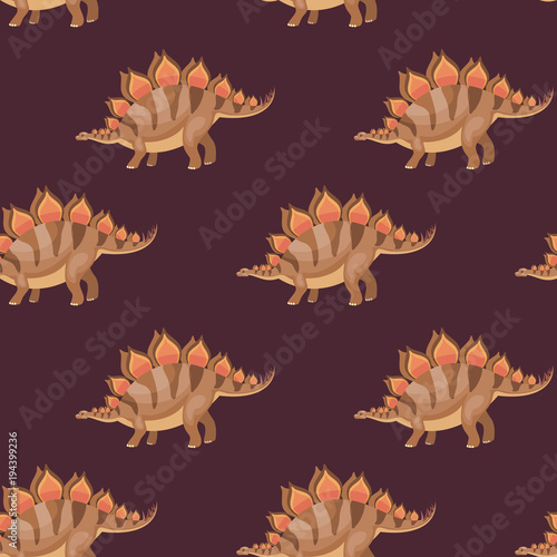 Colorful seamless pattern with the image of funny dinosaurs in cartoon style. Vector background.
