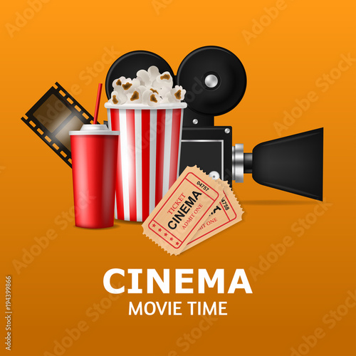 Vector 3d realistic cinema movie time background.