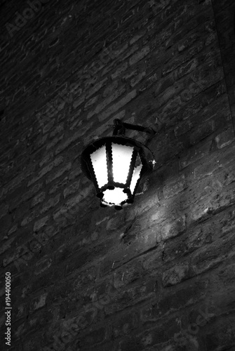 Old lighting in the street black white
