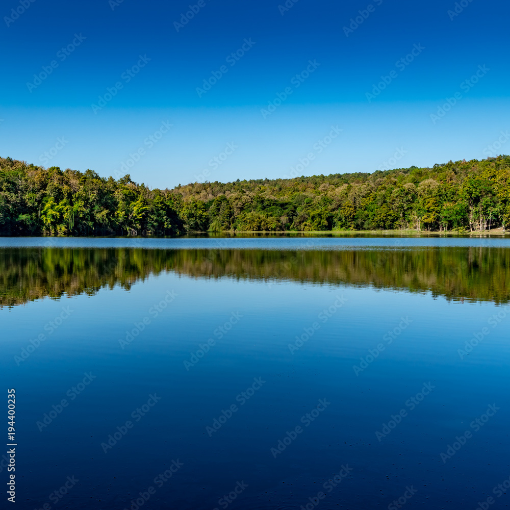 Lake with blue sky background