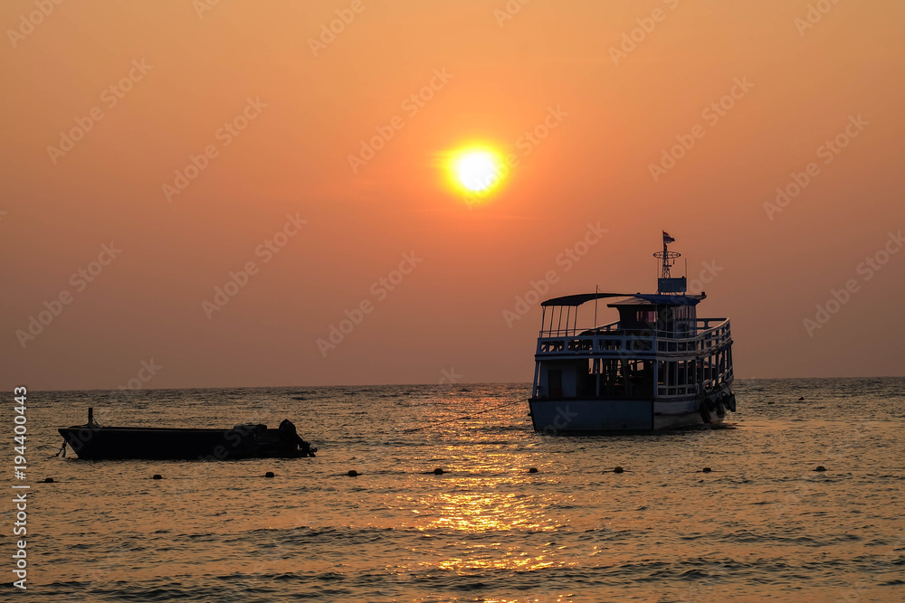 sea,boat and Sunrise At Koh Samet, Rayong,thailand.
