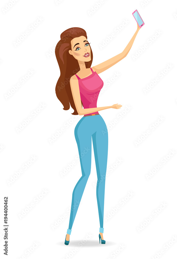 Slim Girl Making Selfie Vector Illustration Isolated Slim Girl Making Selfie Vector Illustration Isolated