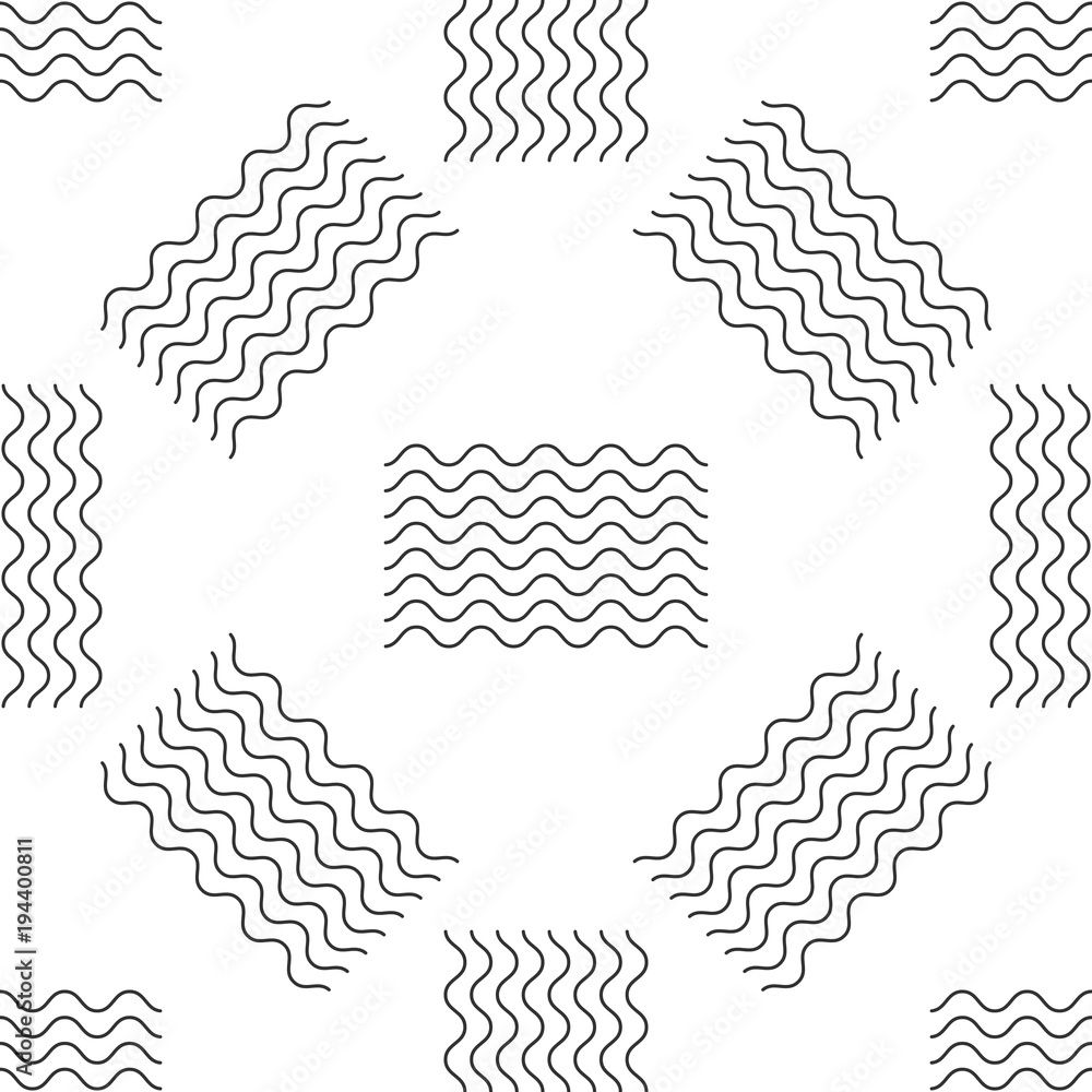 Waves icon seamless pattern on white background. Flat design. Vector Illustration