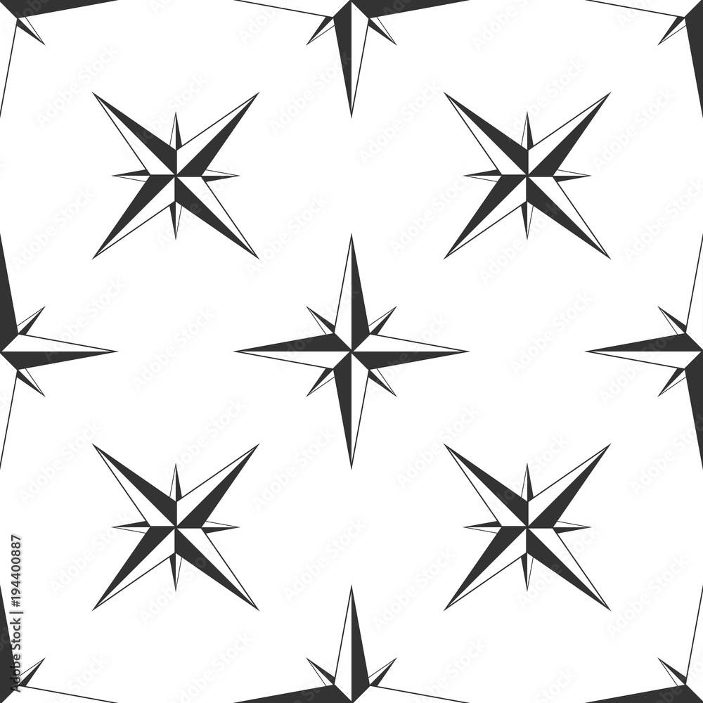 Fototapeta premium Wind rose icon seamless pattern on white background. Compass icon for travel. Navigation design. Flat design. Vector Illustration