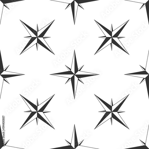 Wind rose icon seamless pattern on white background. Compass icon for travel. Navigation design. Flat design. Vector Illustration